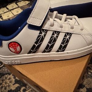 Grand Court Spider-Man EL Youth 3 Adidas Tennis Shoes Blue Black White Red
